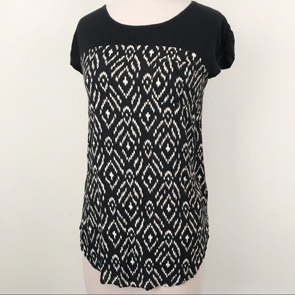 Anthro Meadow Rue Geo Black White Top Sz XS
